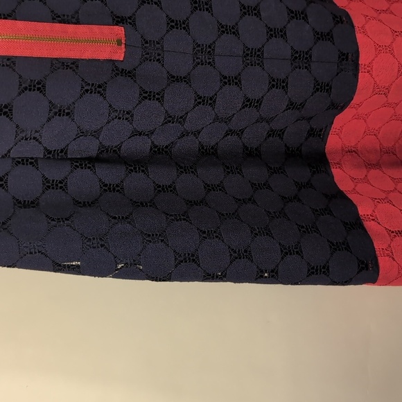 Adrianna Papell Navy Blue & Coral Pink Sheath Dot Retro Mod Dress Size 14 - Picture 12 of 16